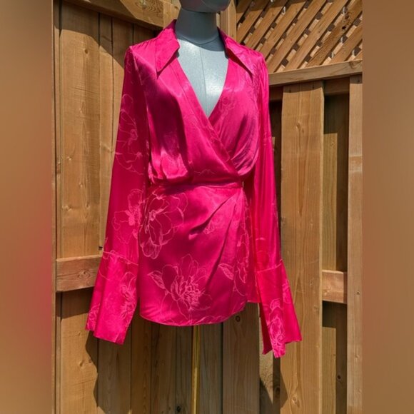 🆕 RAT & BOA 🧿 NWOT Paloma Pink Floral Satin Long Sleeve Mini Dress, Sz XS - Picture 10 of 15